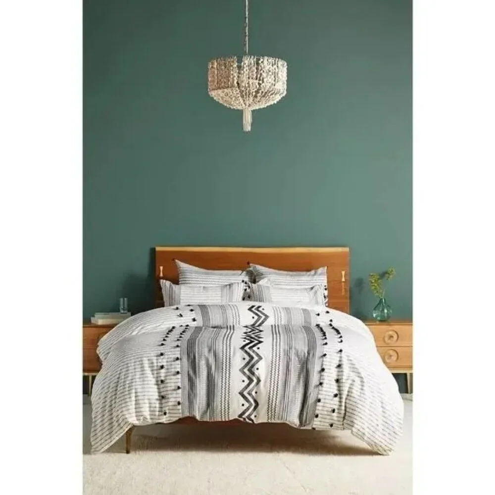 Anthropologie Embelished Pendana California King Duvet Black White NWT $298